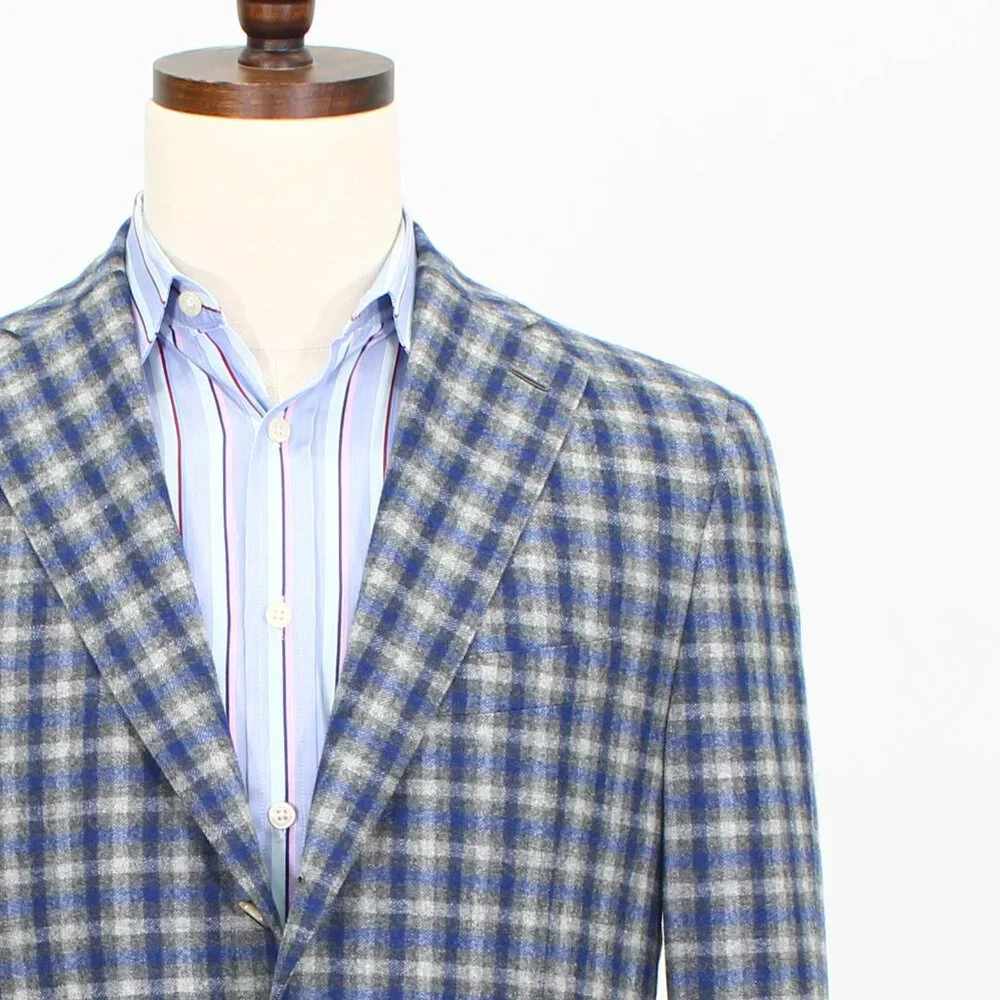 Caruso 42R Blue/Gray Check 3-Button Sport Coat Blazer Jacket T571 - Picture 5 of 11